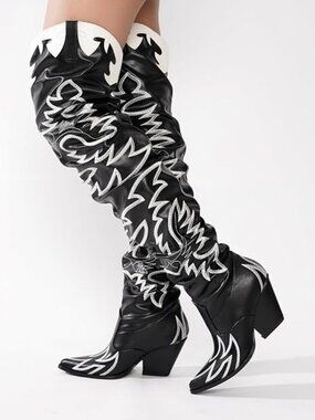 Women's High Block Heel Western Thigh High Cowboy Boots
